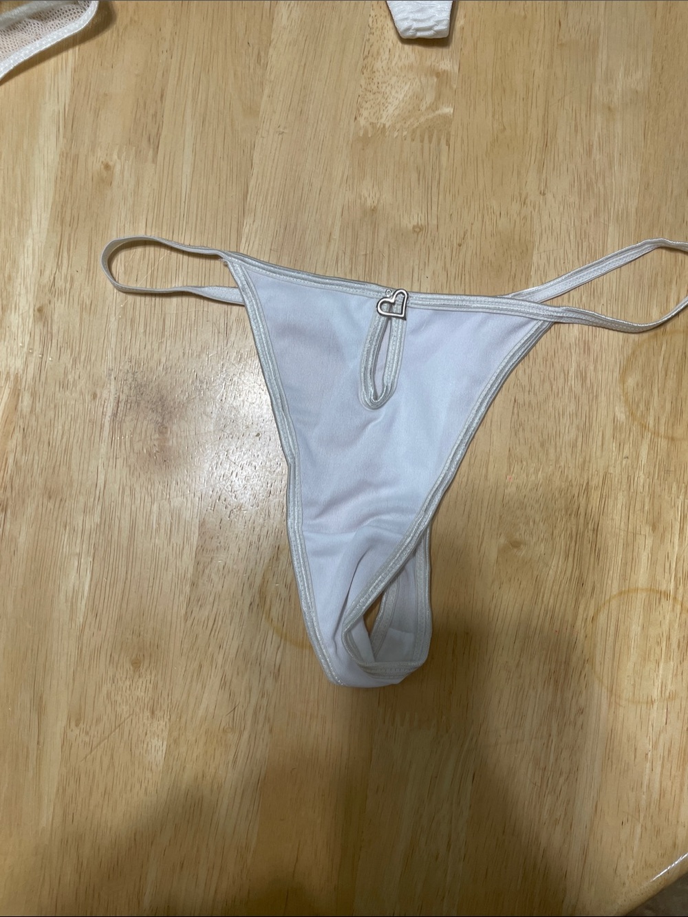 Low-Rise White Micro Bikini Bottom with Heart Accent